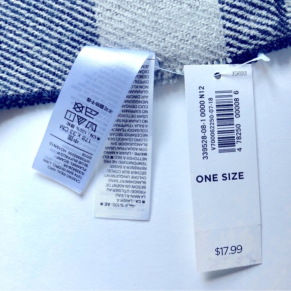 NEW OLD NAVY Pattern Flannel Neck Scarf Fringe Hems Blue Gray 77.5” x 13” Men’s - Picture 4 of 13